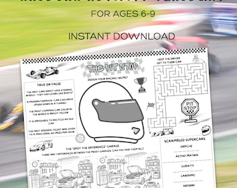 Rennauto-Tischset für Kinder: Lustige Geburtstags-Party-Lernspiele zum Ausdrucken (digitaler Download)