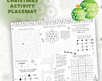 Weihnachtspuzzle Tischset: Druckbarer Spielbogen für Kinder 8-10 Jahre (digitaler Download)