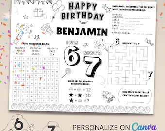 Bearbeitbares Sechs Sieben-Geburtstags-Party-Tischset, 6-7-Meme-Arbeitsblatt, 6-7-Gastgeschenk (Digitaler Download)