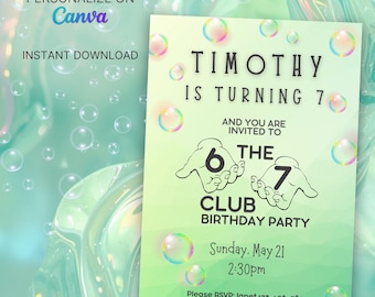 Sechs-Siebeners-Meme-Geburtstags-Einladung: Bearbeitbare Canva Party-Einladung (Digitaler Download)