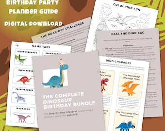 Dinosaurier Printable Geburtstagsparty Planer, Spiele & Einladen (Alter 5-8) (Digitaler Download)