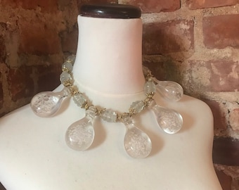 Rare Designer Clear Vintage Lucite and Clear Czech Glass Choker Statement Necklace