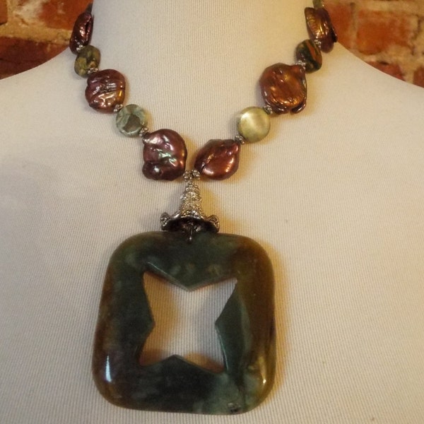 Agate and Freshwater Pearl Statement Necklace with Agate Star Pendant