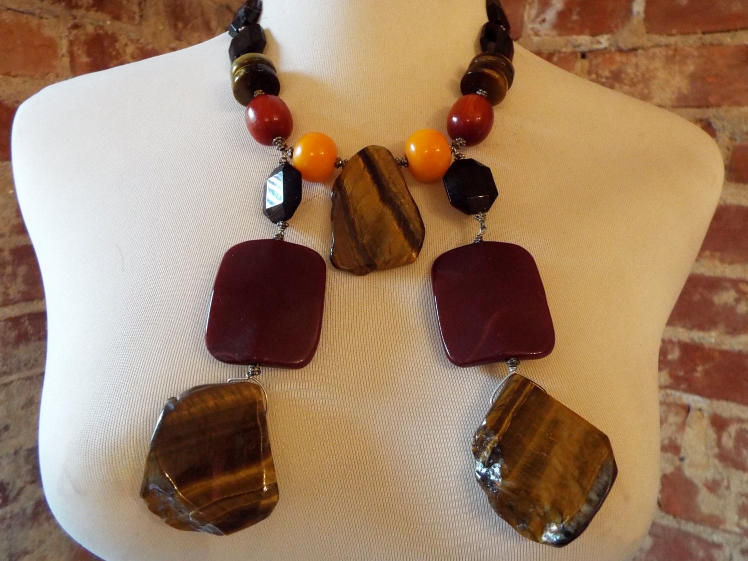 OOAK Artistic Designer Tiger Eye, Black Onyx, Red Jade and