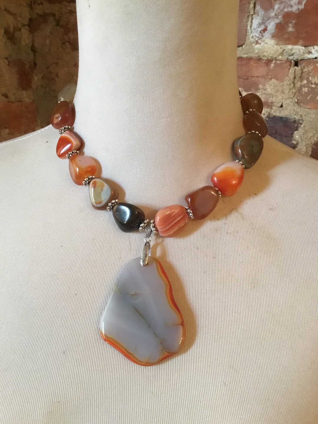 Orange Carnelian Golden Beaded Statement Necklace