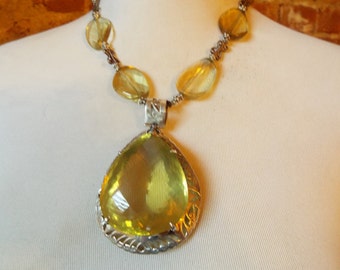 Bold Teardrop Faceted Yellow Quartz Statement Necklace