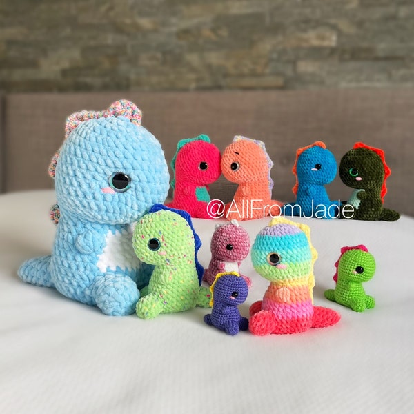 Häkelanleitung ohne Nähen: Drake, das Baby-Dinosaurier (Englisch/Französisch) – Amigurumi-Anleitung