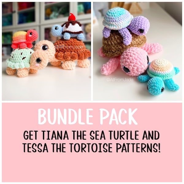 NO SEW Crochet PATTERNS: Tiana & Tessa the tiny turtles (English/French)