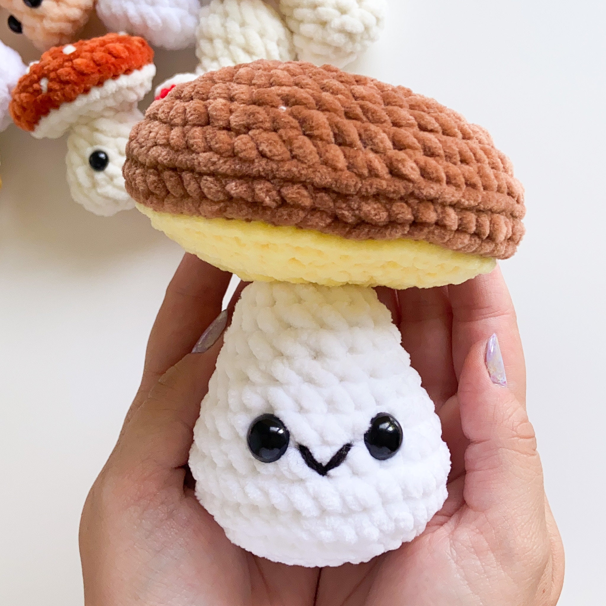 縫わないかぎ針編みパターン：きのこパック（英語/フランス語） - 編み