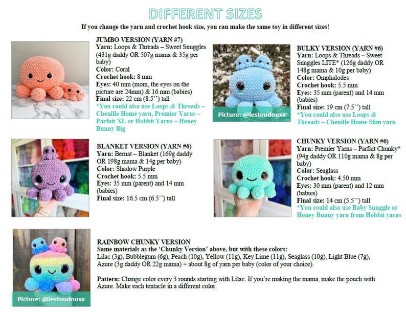 Crochet PATTERNS *NO SEWING required*: The Original Kawaii Octopus Family (English/French) image 10