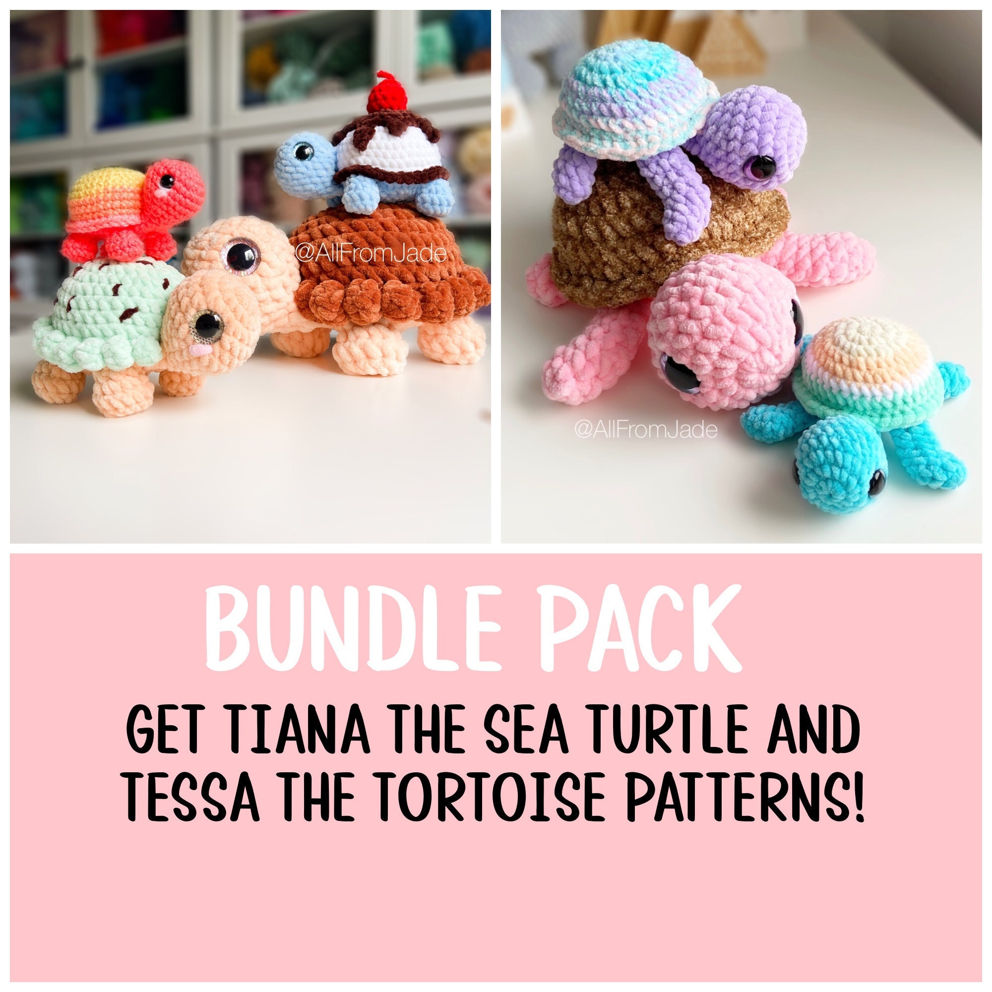 NO SEW Crochet PATTERNS: Tiana \u0026 Tessa the Tiny Turtles (english/français)  - Amigurumi Tutorial - Etsy, image size:2000x2000