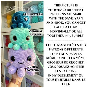 Crochet PATTERNS: The Mini Kawaii Octopus Family English/French image 2