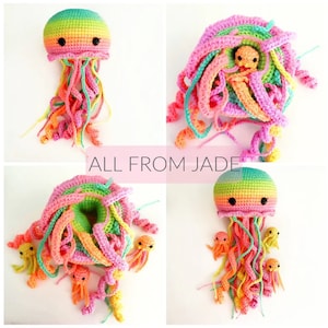 Crochet PATTERN NO SEWING required: Melinda and Joanna the Jellyfish Moms and their babies English/French image 1