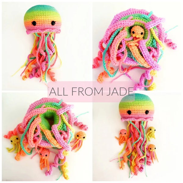 NO-SEW Crochet PATTERNS: Melinda and Joanna the Jellyfish Moms and their babies (English/French)