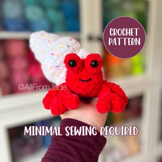 Crochet PATTERN (low-sew) : Harvey the Hermit Crab (English/French) - Amigurumi Tutorial