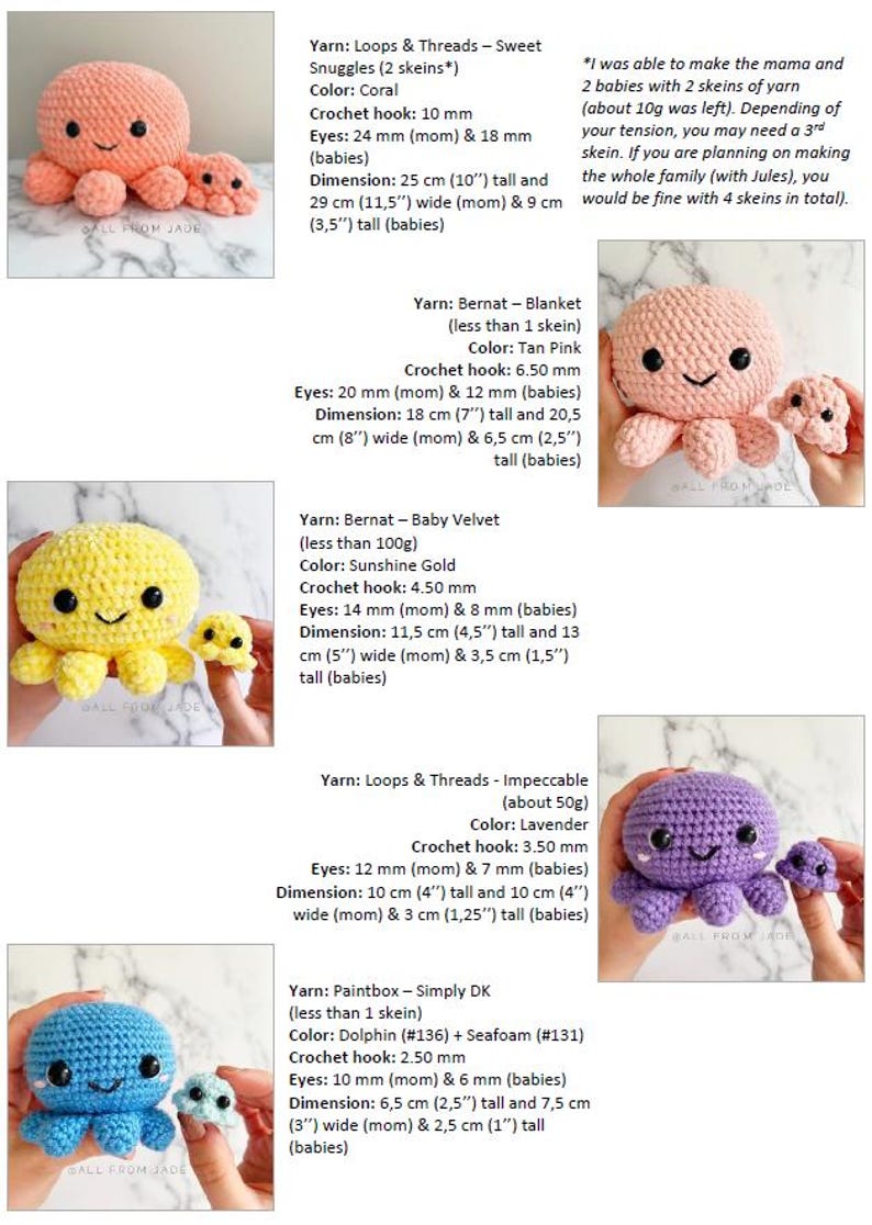Crochet PATTERNS *NO SEWING required*: The Original Kawaii Octopus Family (English/French) image 9