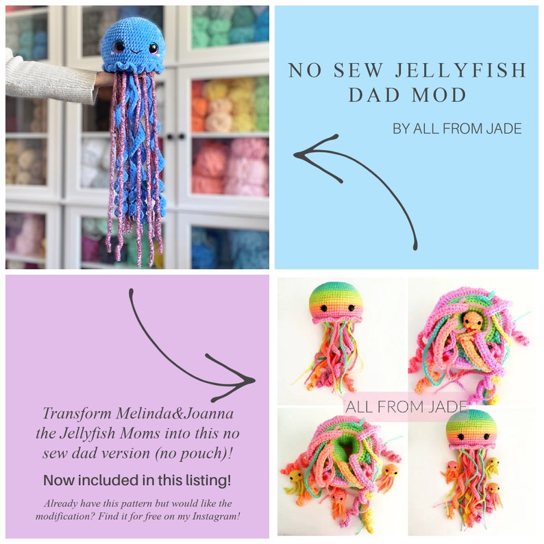 Crochet PATTERN NO SEWING required: Melinda and Joanna the Jellyfish Moms and their babies English/French image 2