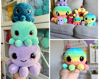 NO-SEW Crochet PATTERNS: Bundle pack - Octopus Family (English/français)