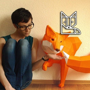 BIG Orange Fox sculpture, DIY, Paperwolf Paper Fox image 1