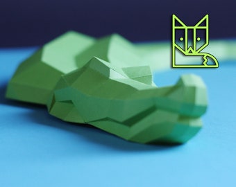 Crocodile Desk Diver, paper alligator, swimming croc, geometric, polygonal, origami papercraft animal, slowing down everyday life