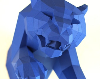 Jumping Jaguar, half out of the wall, papercraft kit designed by Paperwolf. Unique design piece for your home