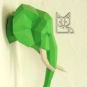 Foglio artigianale con elefante trofeo "The Big Five" Scultura da parete geometrica fai-da-te in carta da realizzare da solo