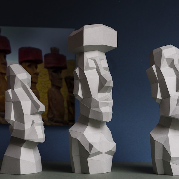 Osterinsel Moai Statuen, Papierbausatz von Paperwolf für 3 Rapa Nui Figuren