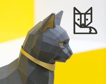 Black Cat Papercraft kit, PREMIUM Version with gold applications. Egypt Cat Goddess Bastet