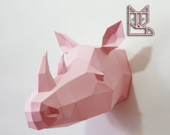 Trophy Rhino PRE CUT The Big Five, african rhino animal papercraft, 3d Origami sculpture