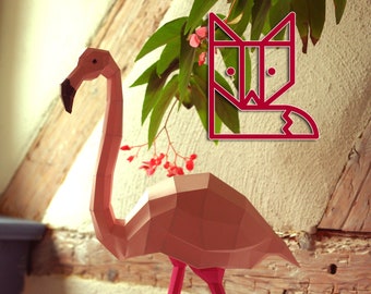 Flamingo Papercraft Kit, pink flamingo geometric paper sculpture, DIY 3D paper animal