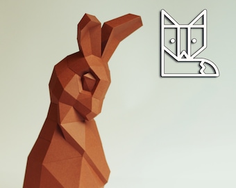 Shy rabbit, paper sculpture DIY Bunny, Rabbit Sculpture, papercraft bunny by paperwolf in polygonal style, chocolate bunny