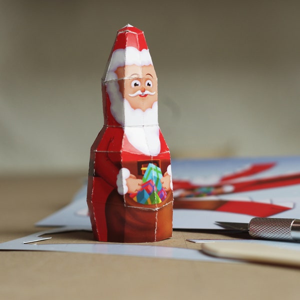 Postkarte Weihnachtsmann zum Selberbauen. Bastelbogen Nikolaus als Flyer von Paperwolf, DIY 210x105mm