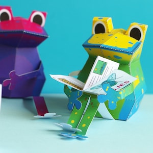 Foglio artigianale di rane colorate, kit per bambini foglio ritaglio download digitale pdf