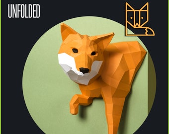 Small Fox Craft Bow, Papier Sculptuur DIY, Low Poly Art,