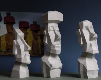 Paaseiland Moai Beelden, Paperwolf Paper Kit voor 3 Rapa Nui Figuren