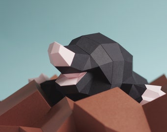 Happy Mole, papercraft kit by Paperwolf. Funny molehill, a cubic paper sculpture