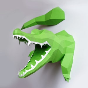 Crocodile DIY Wall sculpture, paper alligator, croc trophy teeth, geometric, polygonal origami papercraft animal, slowing down everyday life image 5