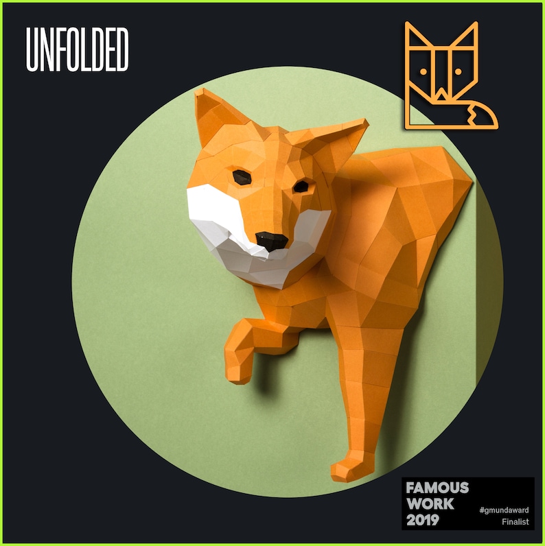 Little Fox Design Sculpture, DIY papercraft kit by Paperwolf image 1