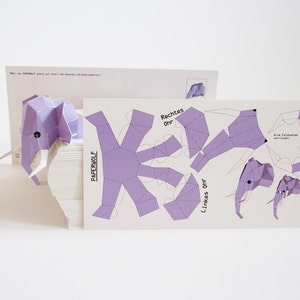 Postcard Mini Elephant DIY papercraft template, image 2