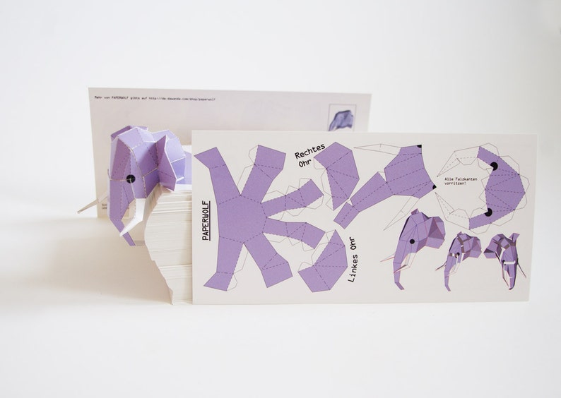 Postcard Mini Elephant DIY papercraft template, image 2