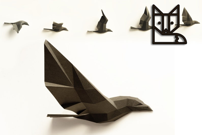 Paperwolf Flight of Birds Papercraft kit, Paper sculpture, 5 Birds PREMIUM image 1
