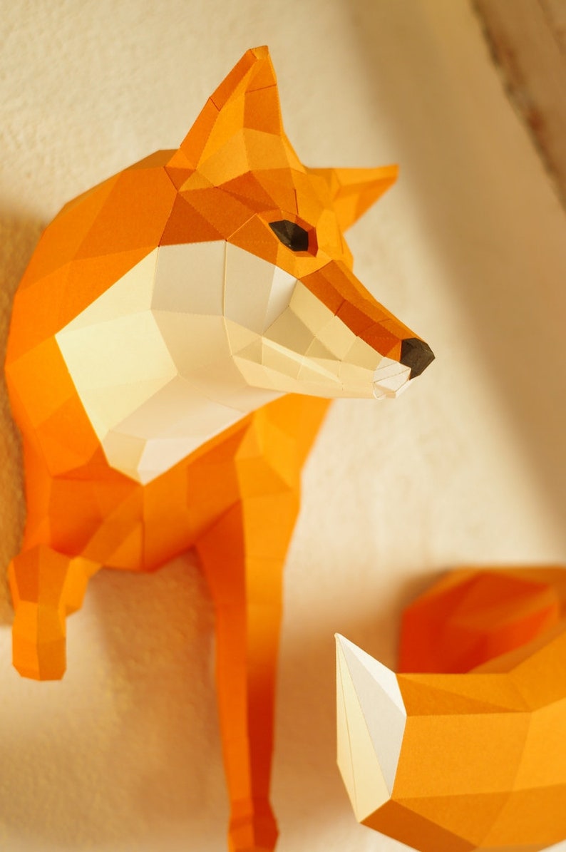 Little Fox Design Sculpture, DIY papercraft kit by Paperwolf image 3