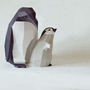 DIY Kit Penguin Mama and Chick by Paperwolf, 3D paper animal DIY cut out project grey white black image 6