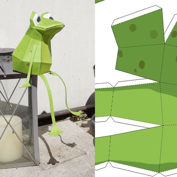 Papercraft Frog (pdf) 3D Puzzle Origami sculpture, digital ebook print yourself kit