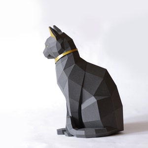 Black Cat Papercraft kit, PREMIUM Version with gold applications. Egypt Cat Goddess Bastet image 5