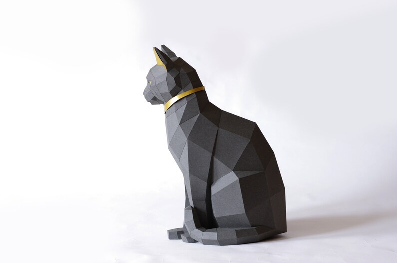 Black Cat Papercraft kit, PREMIUM Version with gold applications. Egypt Cat Goddess Bastet image 5