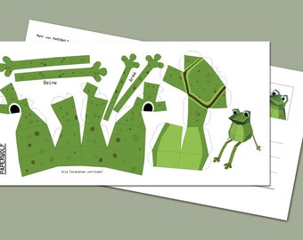 Postcard "Mini Frog" DIY papercraft template, Size: 210x105mm Happy Frog
