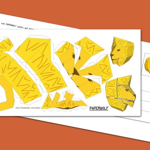 Carte postale « Mini Lion » pour vous construire. Feuille d’artisanat DIY 210 x 105 mm