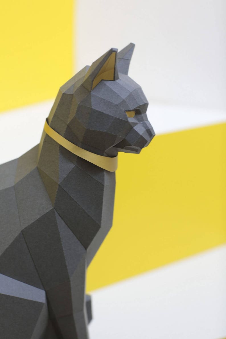 Black Cat Papercraft kit, PREMIUM Version with gold applications. Egypt Cat Goddess Bastet image 2