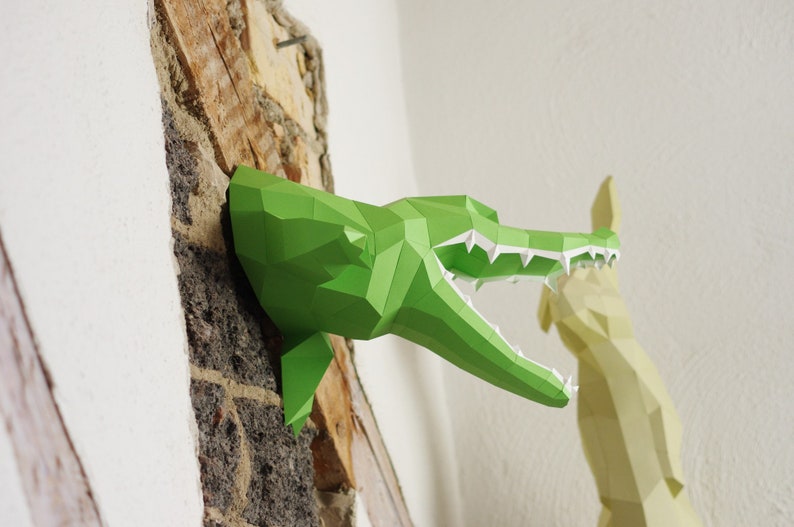 Crocodile DIY Wall sculpture, paper alligator, croc trophy teeth, geometric, polygonal origami papercraft animal, slowing down everyday life image 2